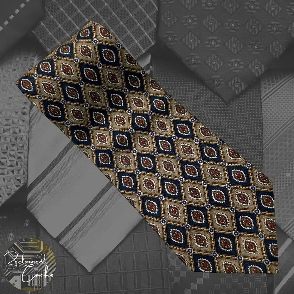 Blue and Gold Alternating Diamond Tie